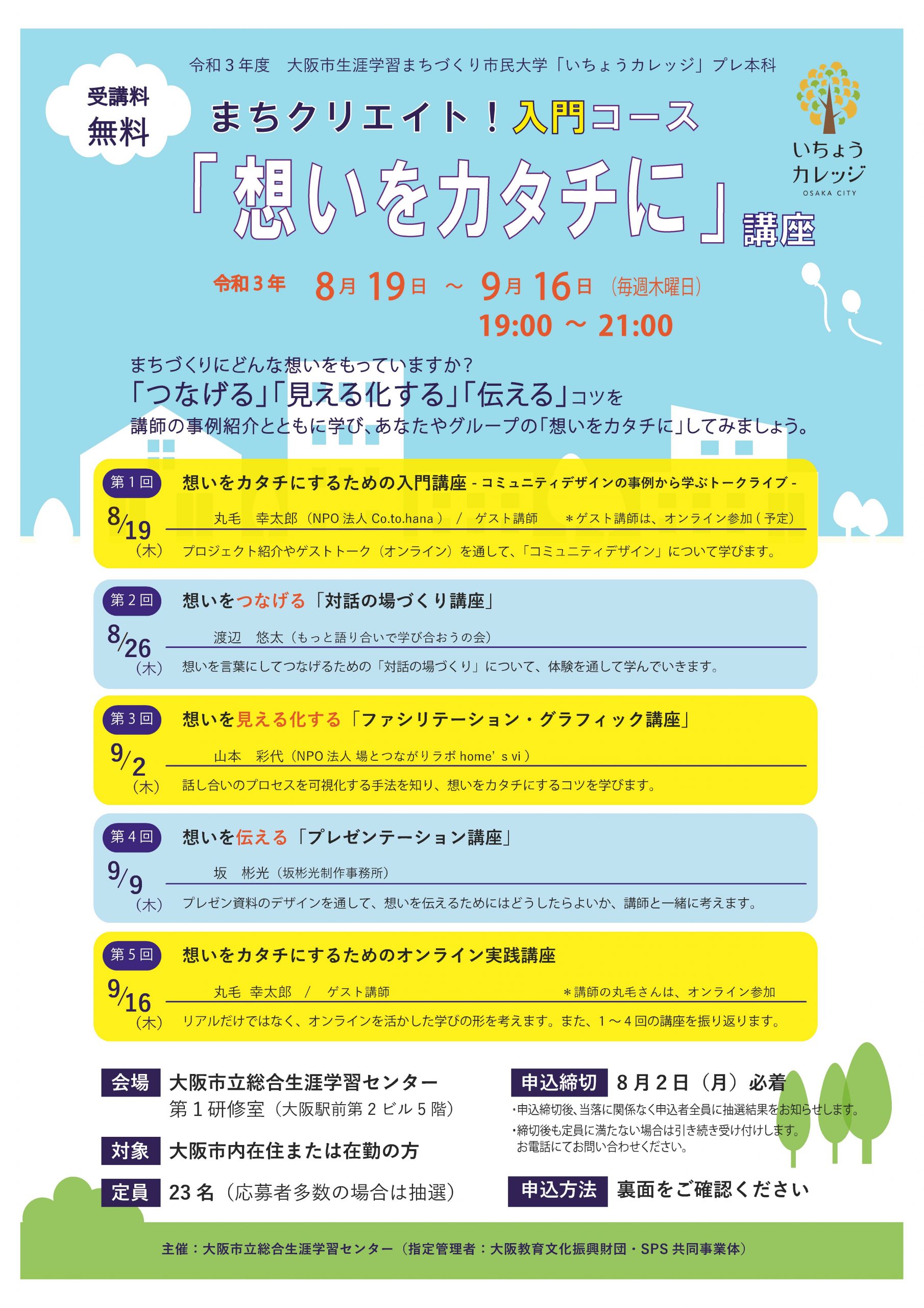 いちょうカレッジ プレ本科 まちクリエイト 入門コース 想いをカタチに 講座 総合生涯学習センター